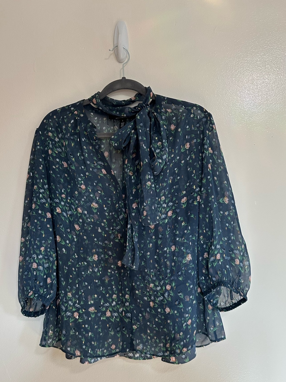 White House Black Market Teal Floral Sheer Blouse & Matching Tank, Large - Picture 8 of 10